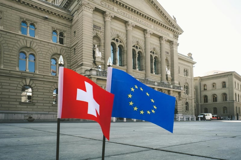 Swiss Alpine landscape with business buildings